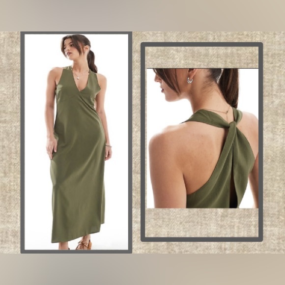 ASOS/Only Dresses & Skirts - ASOS/Only Olive Green Twist Back Halter Maxi Dress Size 8 (Kaki Olive Green)